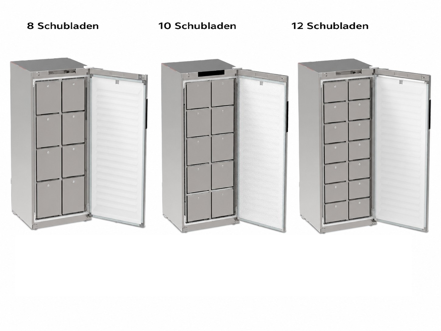 Die neuen Rieber Eisfink Gemeinschaftskühlschränke außen in Edelstahl und mit Schubfächern