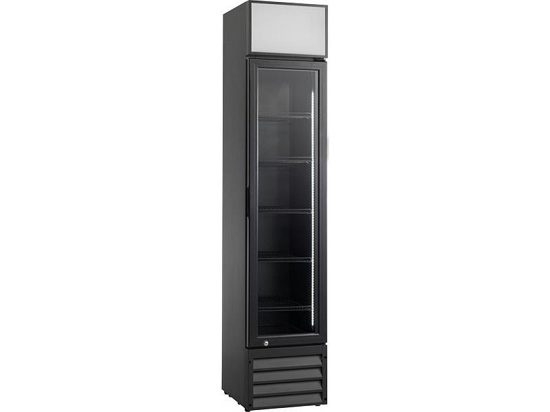 Bild 1: Esta Kühlschrank mit Glastür und Leuchtaufsatz - SD 217-E black