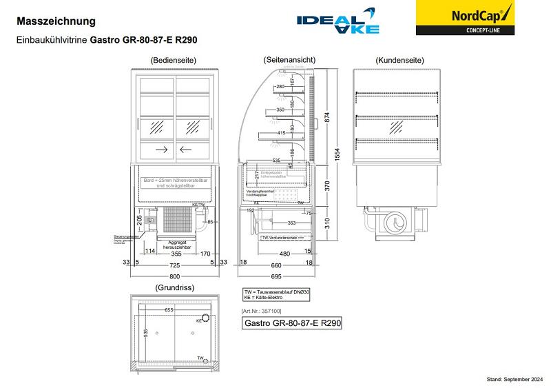 Bild 2: Nordcap Einbau-Kühlvitrine Gastro GR-80-87-E R290