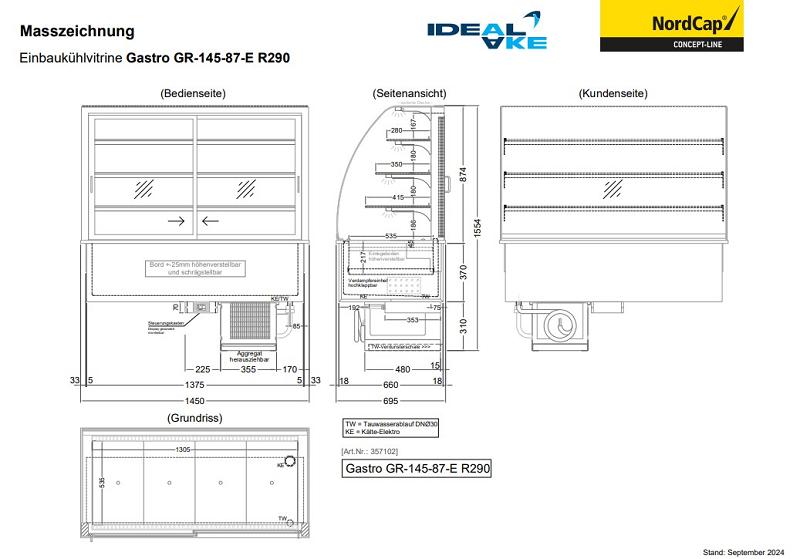 Bild 2: Nordcap Einbau-Kühlvitrine Gastro GR-145-87-E R290
