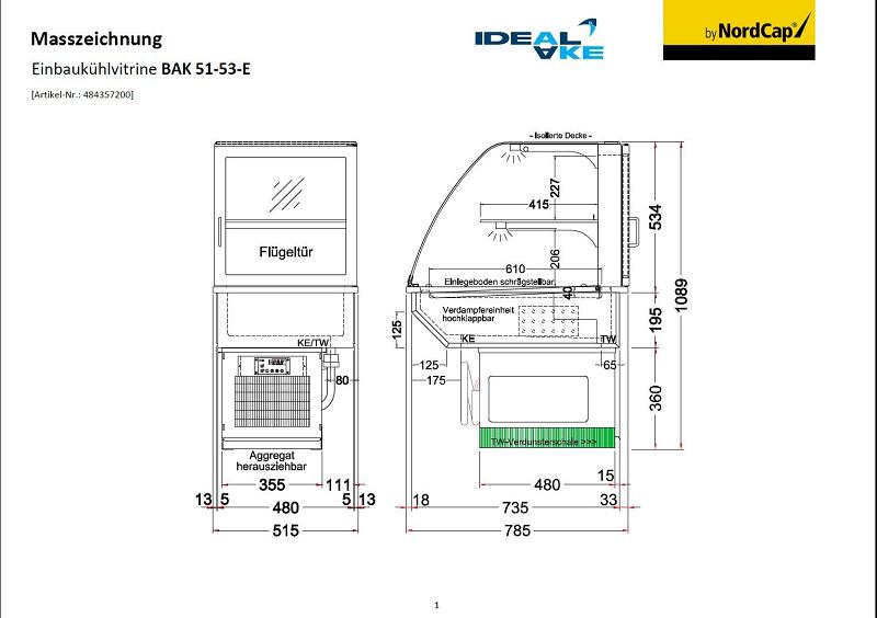 Bild 2: Nordcap Einbau-Kühlvitrine BAK 51-53-E