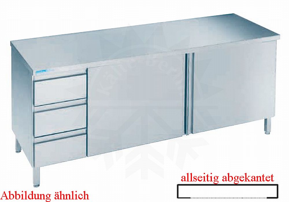 Bild 1: CNS Arbeitsschrank abgekantet T700 B1200 3 Schubladen 2 Türen