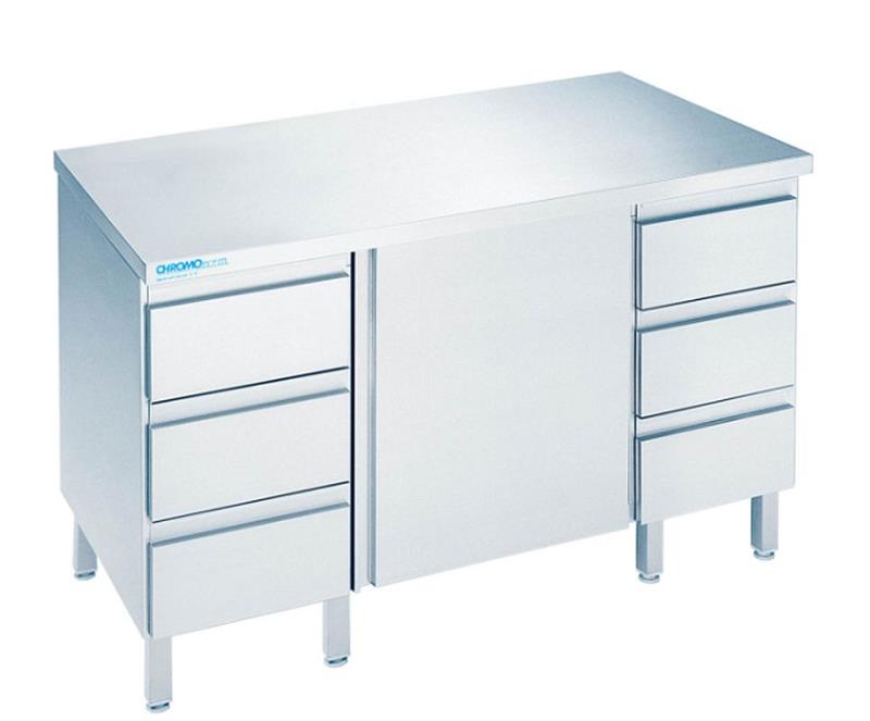 Bild 1: CNS Arbeitsschrank abgekantet T700 B1200 6 Schubladen 1 Drehtür