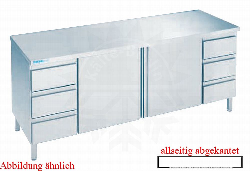 Bild 1: CNS Arbeitsschrank abgekantet T600 B2000 6 Schubladen 2 Türen