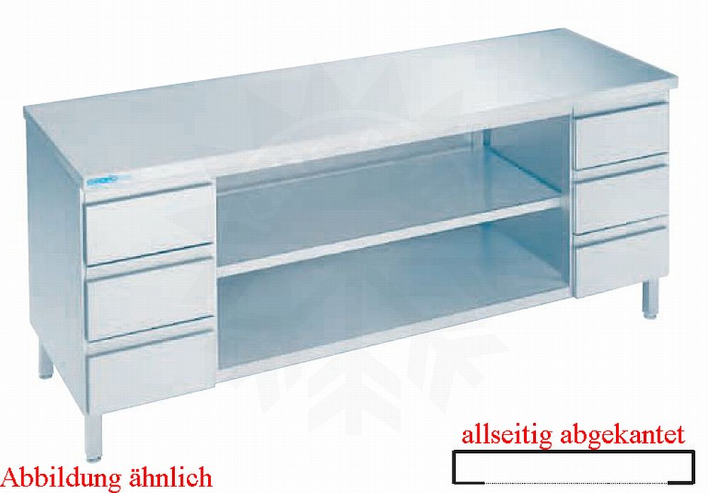 Bild 1: CNS Arbeitsschrank abgekantet T600 B2000 Fach und 6 Schubladen