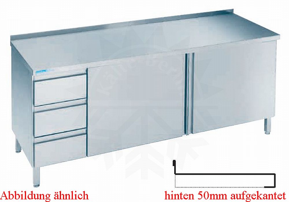 Bild 1: CNS Arbeitsschrank aufgekantet T700 B1400 3 Schubladen 2 Türen