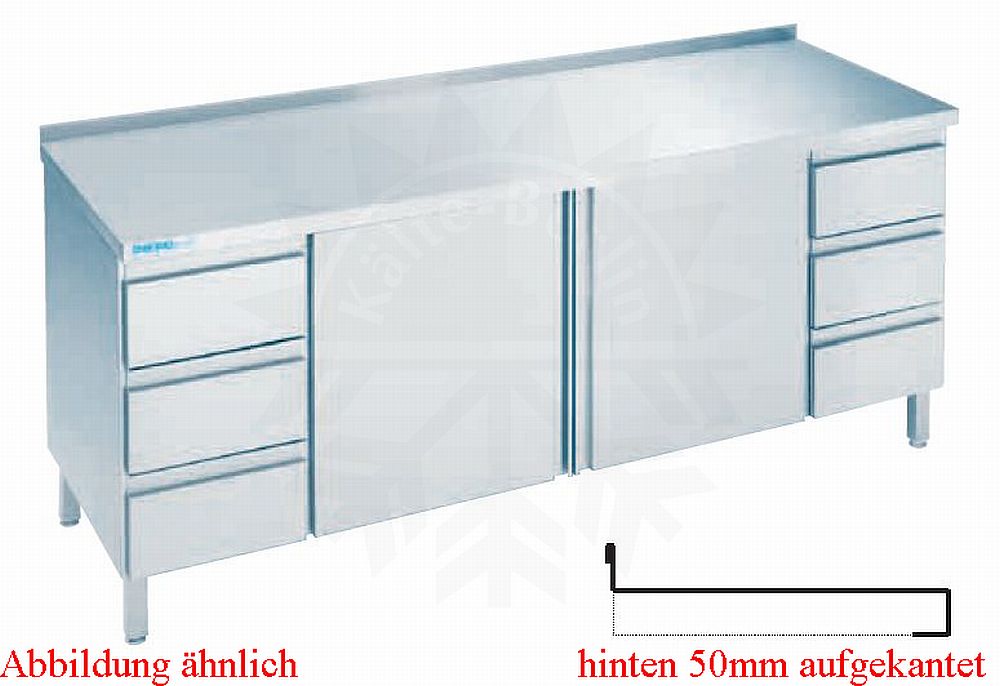 Bild 1: CNS Arbeitsschrank aufgekantet T700 B2000 6 Schubladen 2 Türen