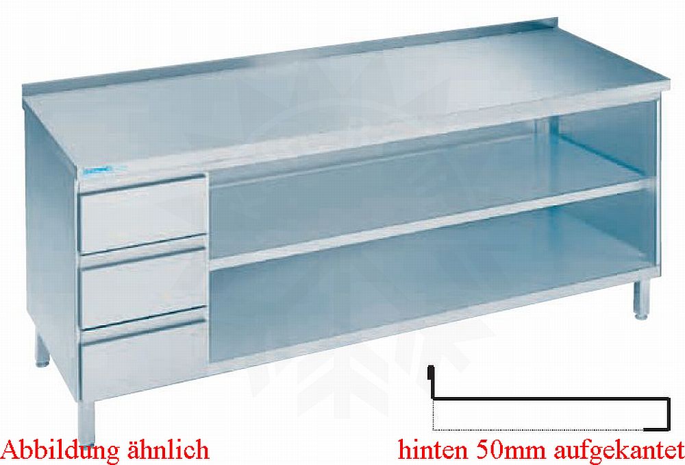 Bild 1: CNS Arbeitsschrank aufgekantet T600 B1600 Fach und 3 Schubladen