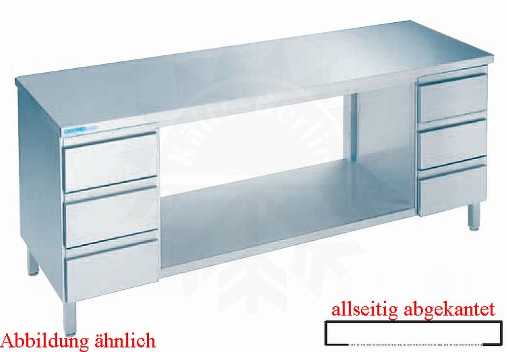Bild 1: CNS Arbeitstisch abgekantet T700 B2000 6 Schubladen