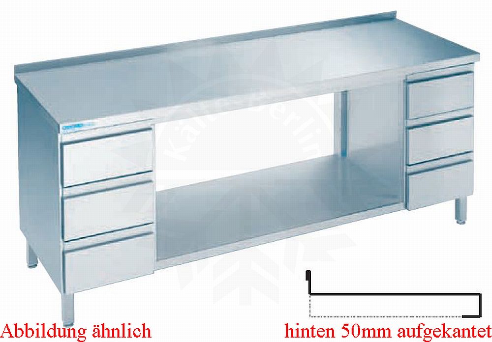 Bild 1: CNS Arbeitstisch aufgekantet T700 B2000 6 Schubladen
