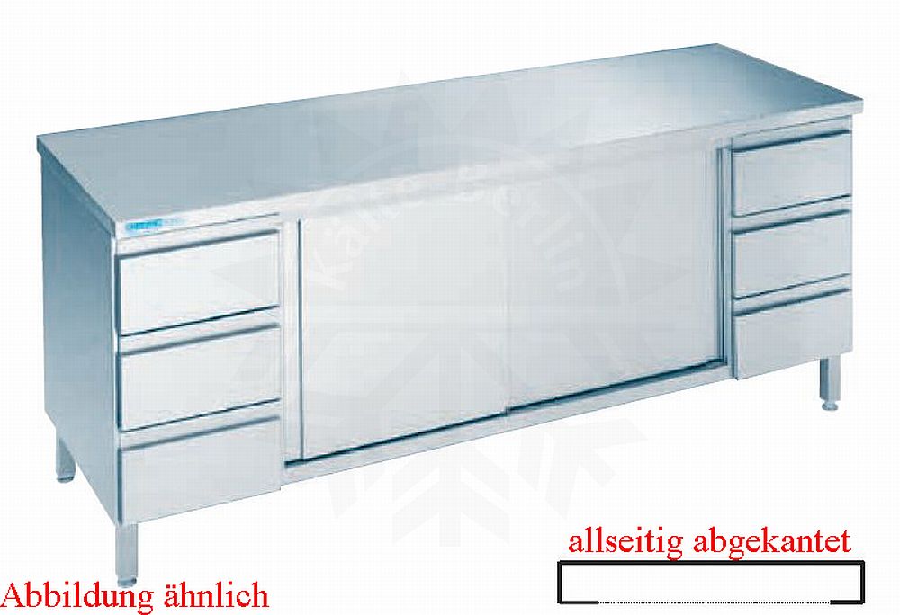 Bild 1: CNS Arbeitsschrank abgekantet T600 B1800 6 Schübe Schiebetüren