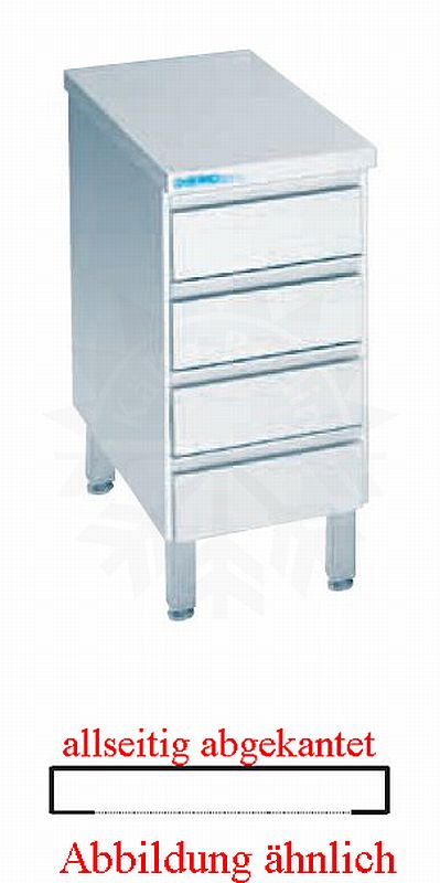 Bild 1: CNS Schubladenblock abgekantet T600 B400 4 Schubladen