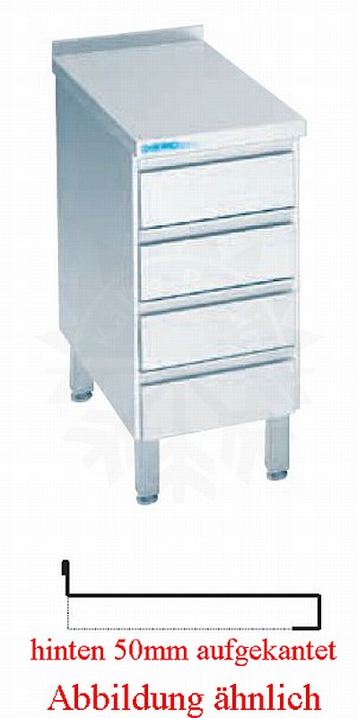 Bild 1: CNS Schubladenblock aufgekantet T600 B400 4 Schubladen