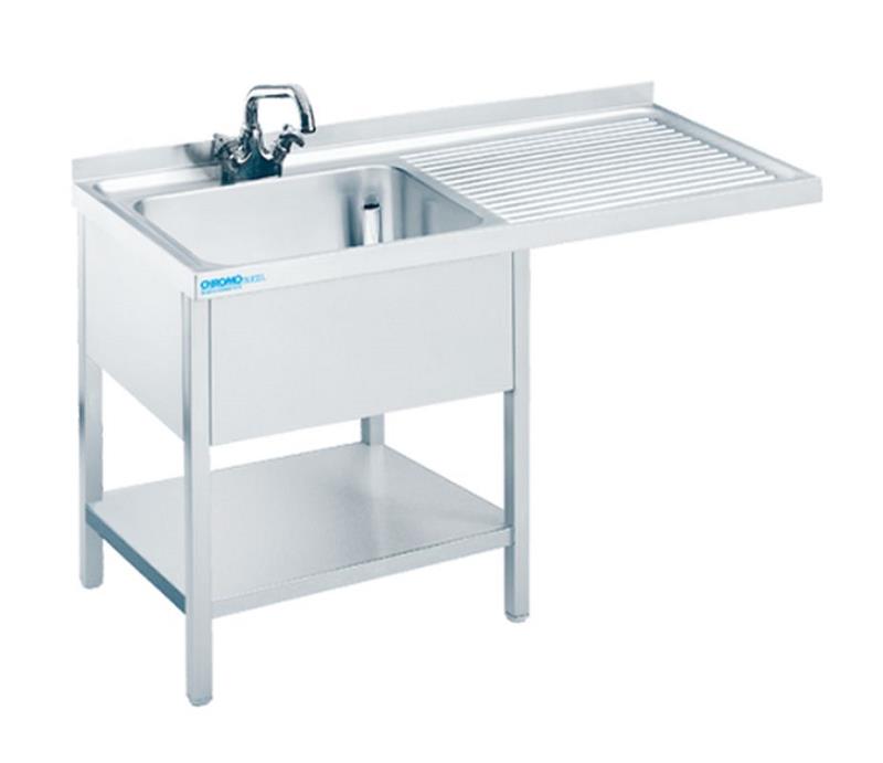 Bild 1: CNS Spülcenter 1 Becken T700 B1400 600mm Überstand mit Fach