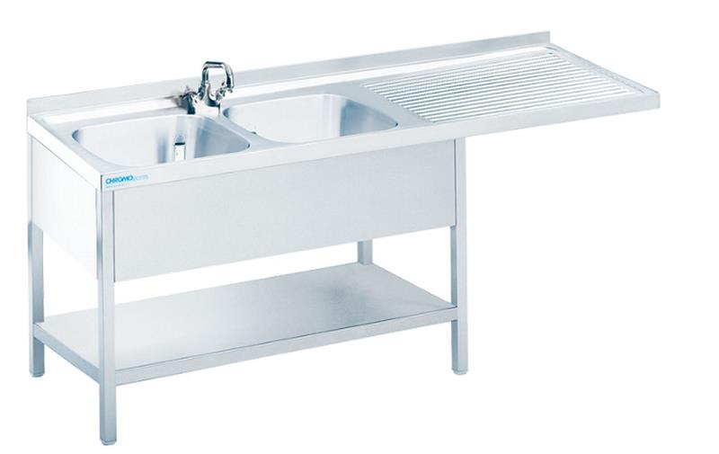 Bild 1: CNS Spülcenter 2 Becken T600 B1800 600mm Überstand mit Fach