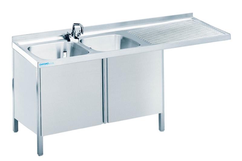 Bild 1: CNS Spülcenter 2 Becken T700 B1900 600mm Überstand Drehtüren