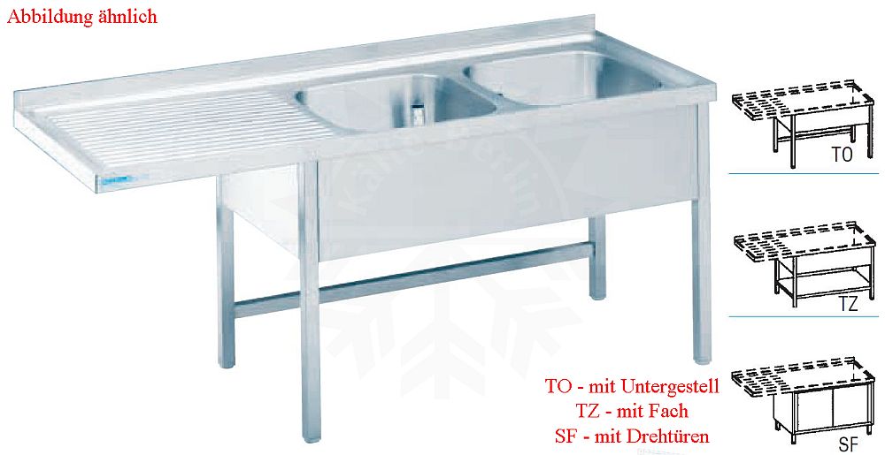 Bild 1: CNS Spülcenter 2 Becken T700 B1900 600mm Überstand mit Fach
