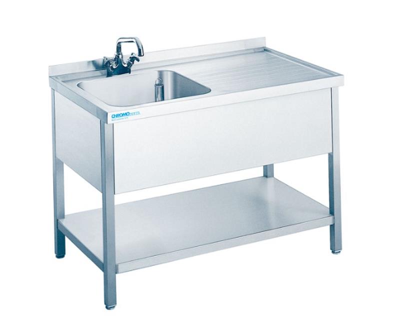 Bild 1: CNS Spültisch aufgekantet 1 Becken T600 B1200 mit Fach