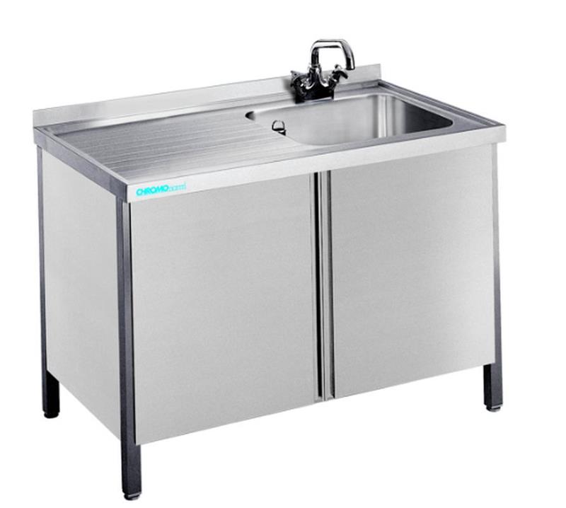 Bild 1: CNS Spültisch aufgekantet 1 Becken T700 B1400 mit Drehtüren