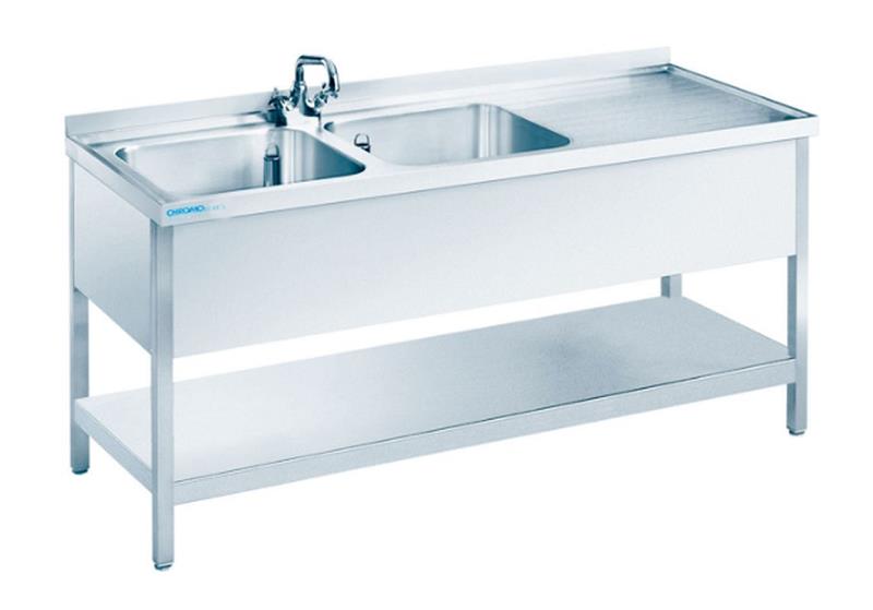 Bild 1: CNS Spültisch aufgekantet 2 Becken T600 B1800 mit Fach