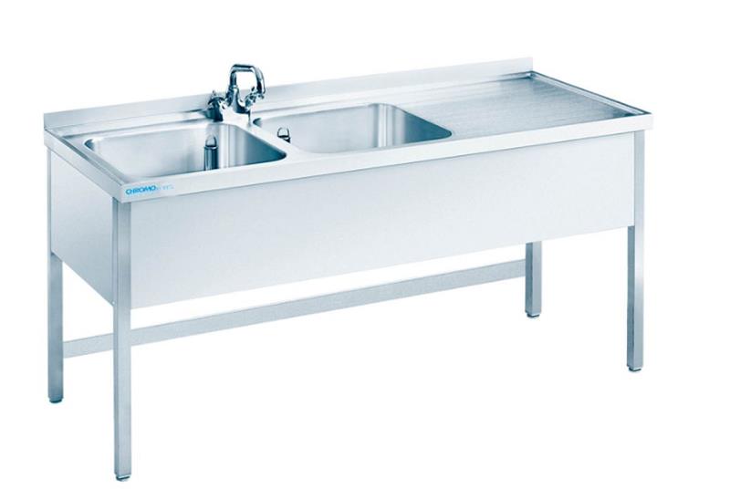 Bild 1: CNS Spültisch aufgekantet 2 Becken T700 B1600