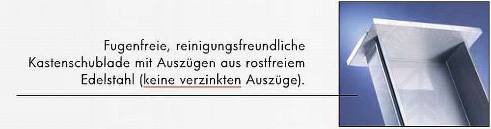 Bild 3: CNS Arbeitstisch aufgekantet T700 B2000 6 Schubladen