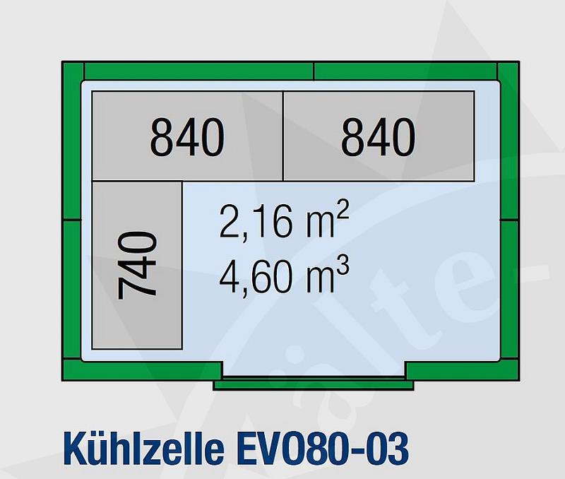 Bild 2: Regaleinrichtung L-förmig für KBS Kühlzelle EVO80-03