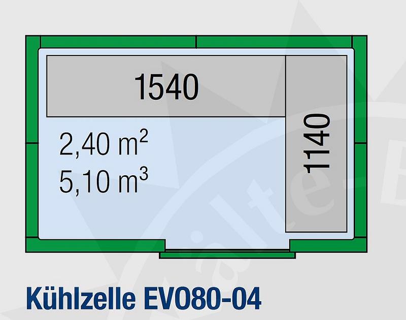 Bild 2: Regaleinrichtung L-förmig für KBS Kühlzelle EVO80-04