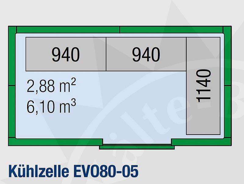 Bild 2: Regaleinrichtung L-förmig für KBS Kühlzelle EVO80-05