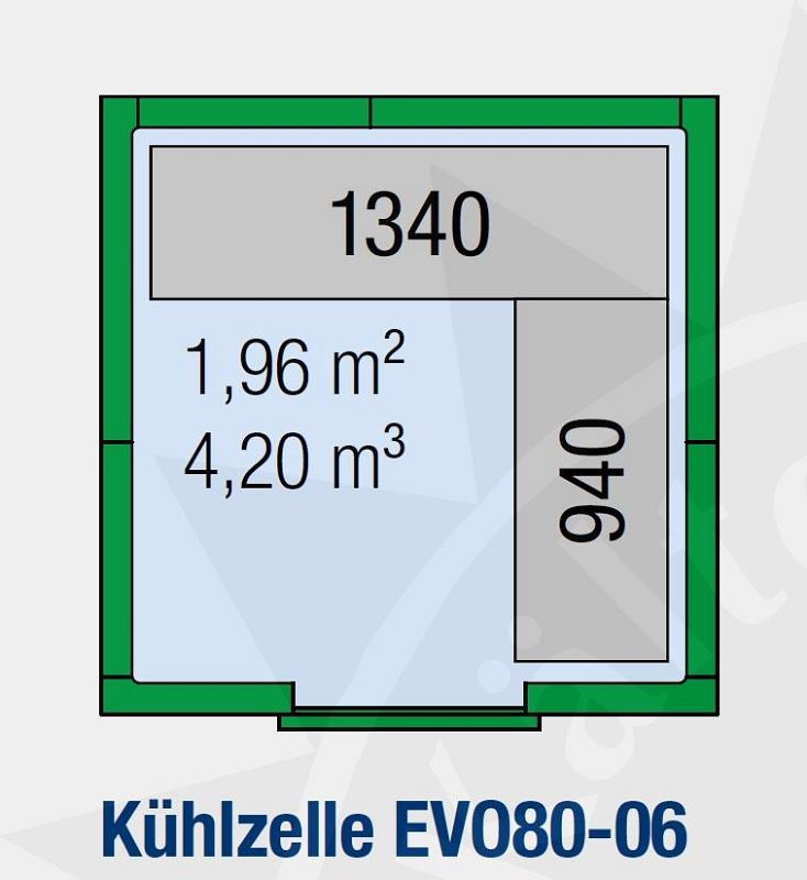 Bild 2: Regaleinrichtung L-förmig für KBS Kühlzelle EVO80-06