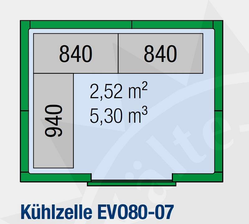 Bild 2: Regaleinrichtung L-förmig für KBS Kühlzelle EVO80-07