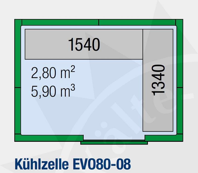 Bild 2: Regaleinrichtung L-förmig für KBS Kühlzelle EVO80-08