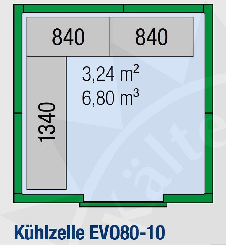 Bild 2: Regaleinrichtung L-förmig für KBS Kühlzelle EVO80-10