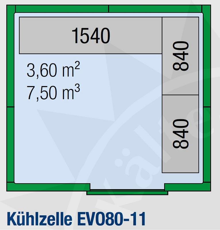 Bild 2: Regaleinrichtung L-förmig für KBS Kühlzelle EVO80-11