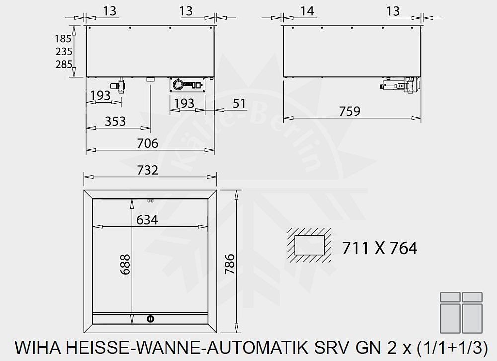 Bild 2: Wiha Einbau Bain Marie Automatik SRV GN 2x 1/1 + 1/3