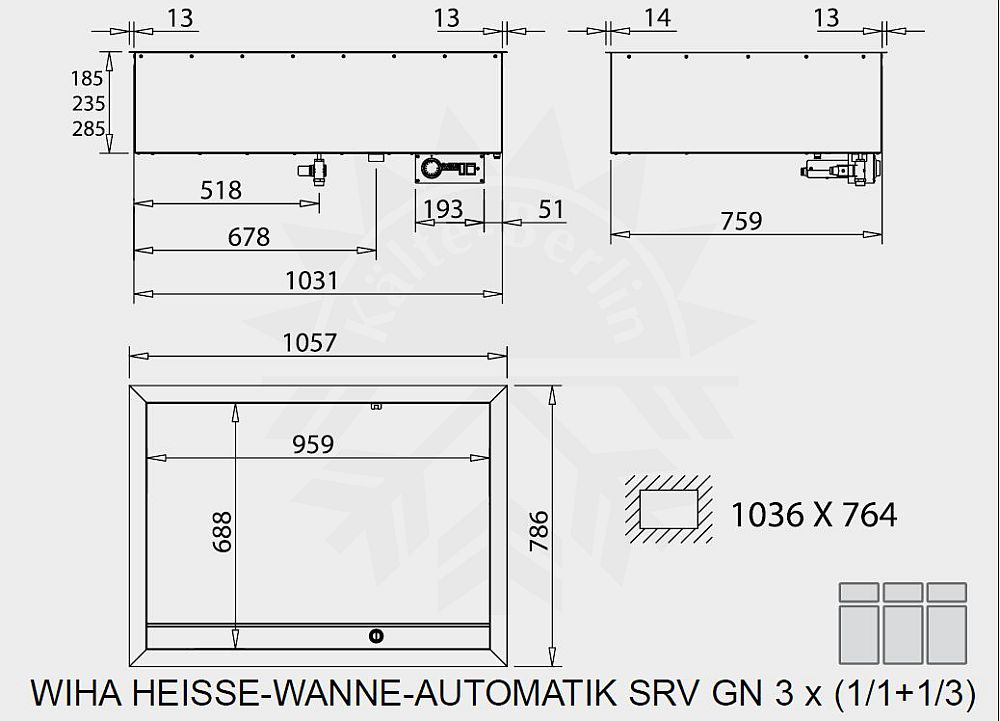 Bild 2: Wiha Einbau Bain Marie Automatik SRV GN 3x 1/1 + 1/3