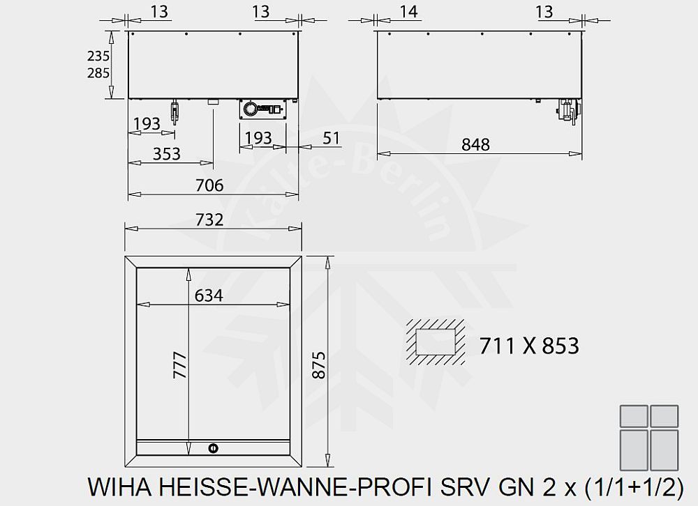 Bild 2: Wiha Einbau Bain Marie Profi SRV GN 2x 1/1 + 1/2