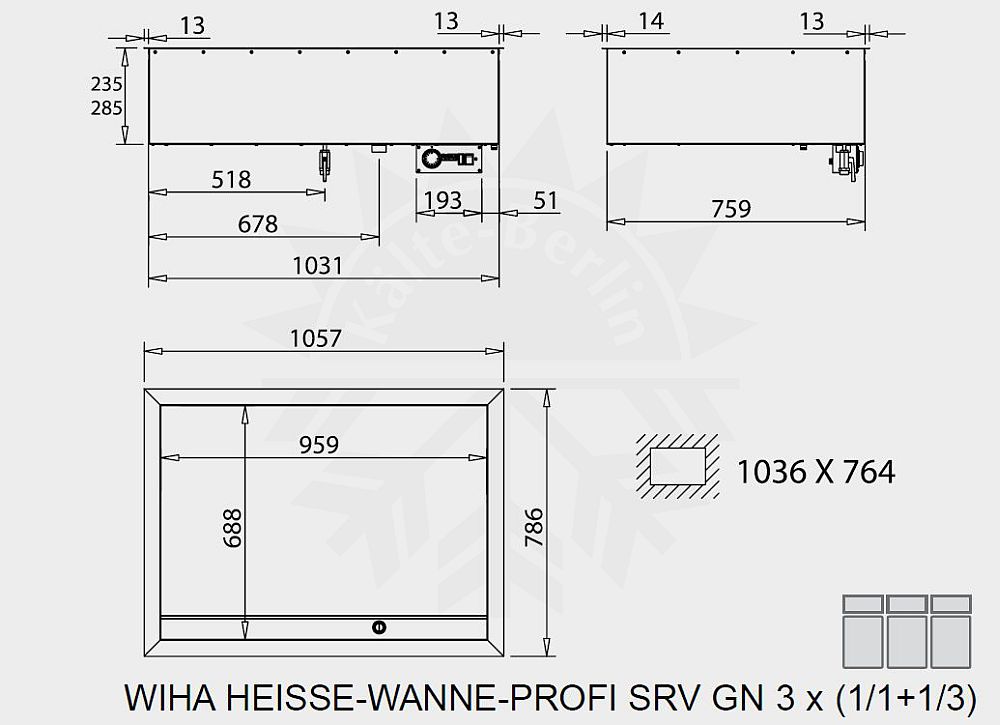 Bild 2: Wiha Einbau Bain Marie Profi SRV GN 3x 1/1 + 1/3