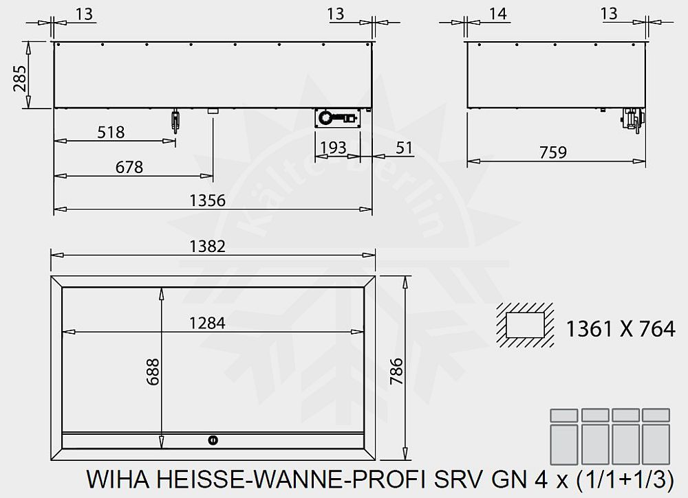 Bild 2: Wiha Einbau Bain Marie Profi SRV GN 4x 1/1 + 1/3