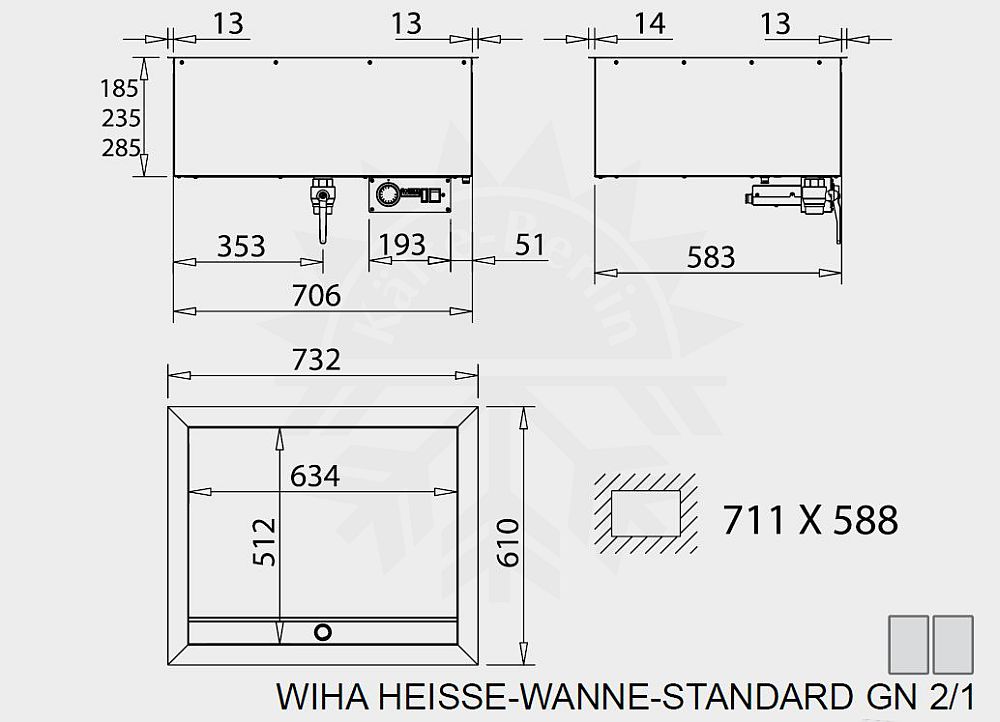 Bild 2: Wiha Einbau Bain Marie Standard GN 2/1