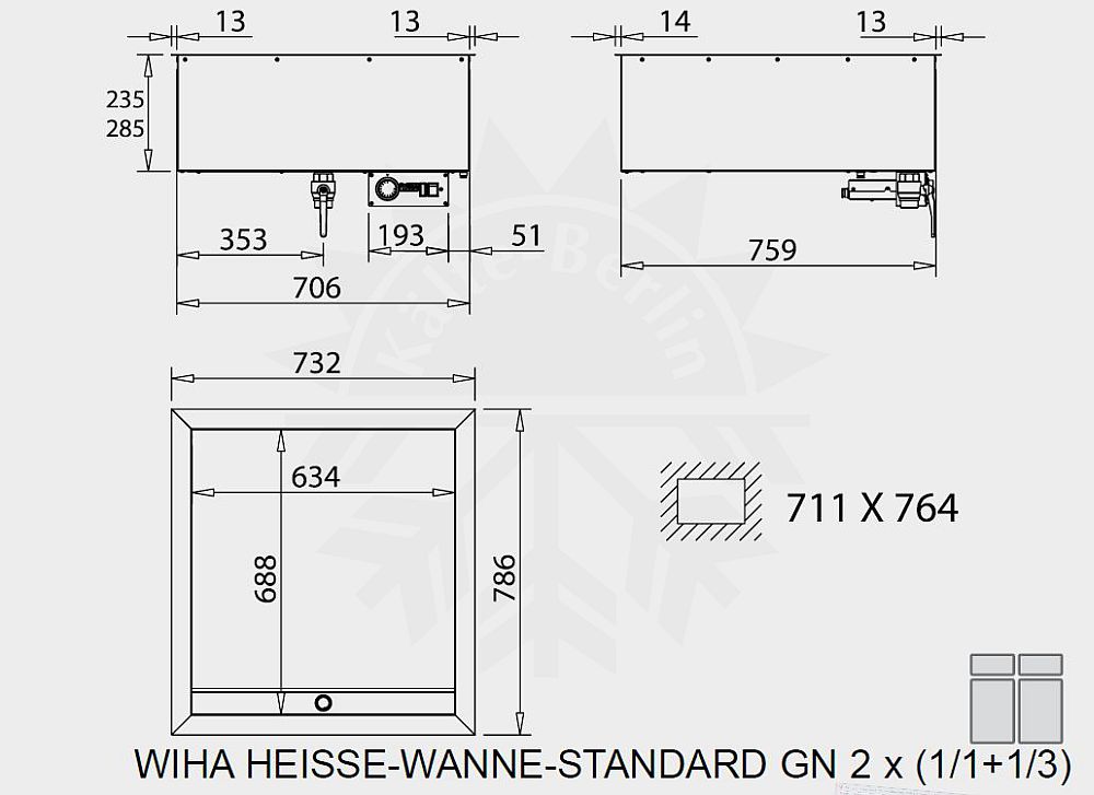 Bild 2: Wiha Einbau Bain Marie Standard GN 2x 1/1 + 1/3