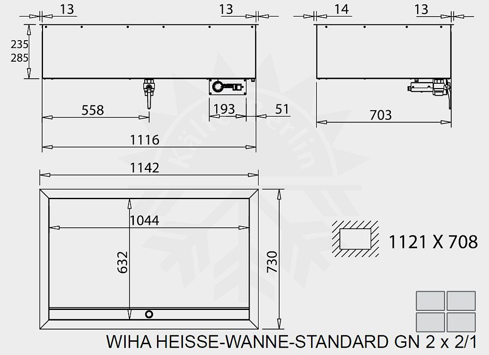 Bild 2: Wiha Einbau Bain Marie Standard GN 2x 2/1