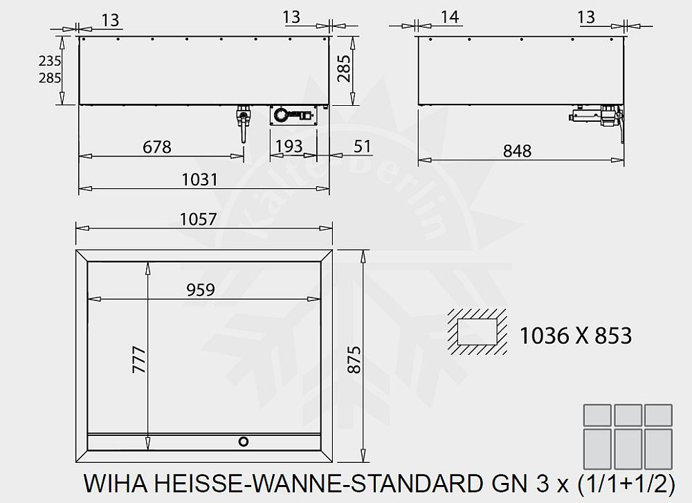 Bild 2: Wiha Einbau Bain Marie Standard GN 3x 1/1 + 1/2