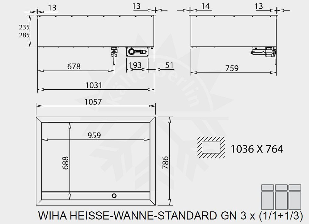 Bild 2: Wiha Einbau Bain Marie Standard GN 3x 1/1 + 1/3