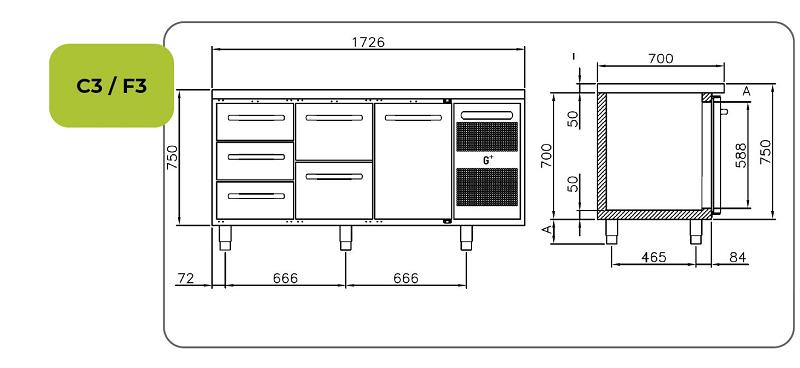 Bild 5: Gram G+ GASTRO F3 - Edelstahl-Tiefkühltisch - 3 Abteile