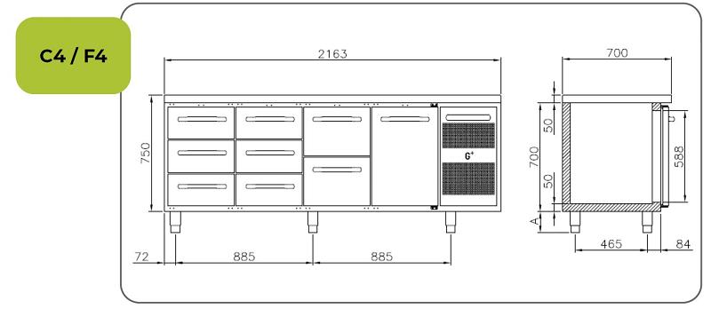 Bild 6: Gram G+ GASTRO C4 - Edelstahl-Kühltisch - 4 Abteile