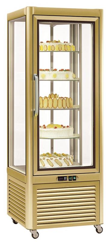 Bild 1: KBS Kühlvitrine Prisma 400 TN/PG bronze mit Drehgestell 5 Etagen