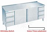 CNS Arbeitsschrank aufgekantet T600 B1600 6 Schubladen 2 Türen