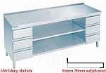 CNS Arbeitsschrank aufgekantet T700 B1600 Fach und 6 Schubladen