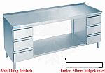 CNS Arbeitstisch aufgekantet T600 B1400 6 Schubladen